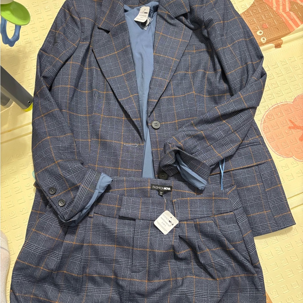 Fashion Nova Blue Plaid Pantsuit